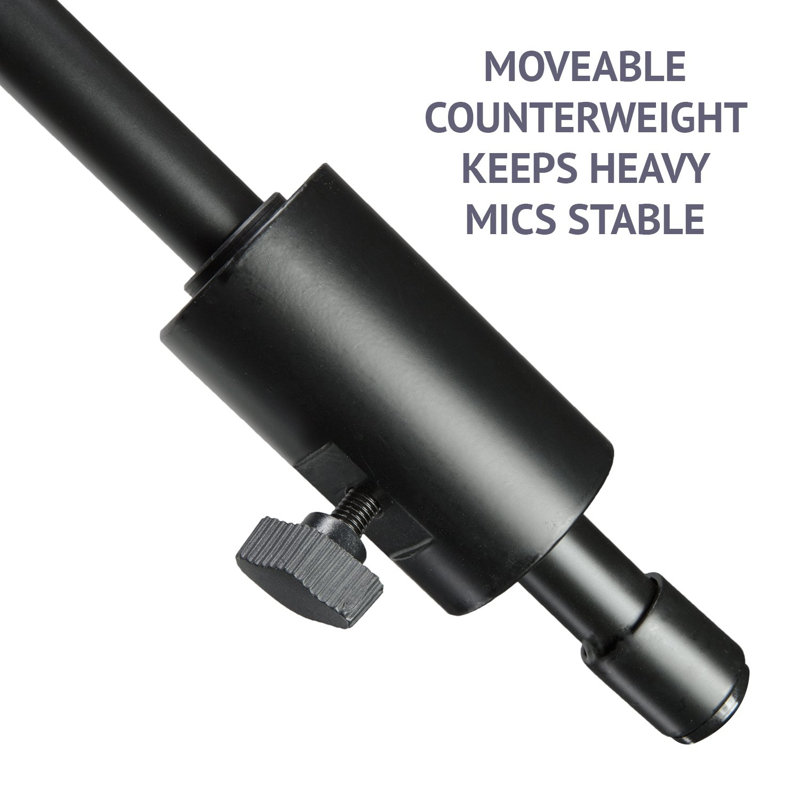 Support pour microphone LyxPro de 93 po et bras de 76 po avec pieds de trépied pliables et contrepoids