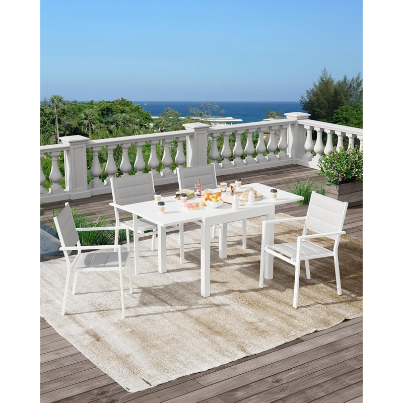 31"-63" Extendable Outdoor Dining Table, Aluminum, White, White