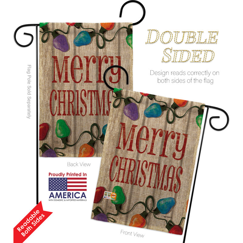 Drapeau de jardin Datev Bright Merry Christmas, Toile de jute, Rouge foncé