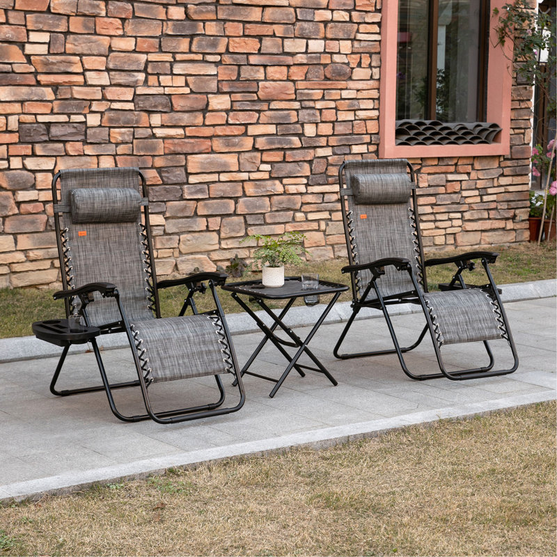Outsunny Zero Gravity Chair Set With Side Table, Folding Reclining Chair With Cupholders & Pillows, Adjustable Lounge Chair For Pool, Backyard, Lawn, Beach