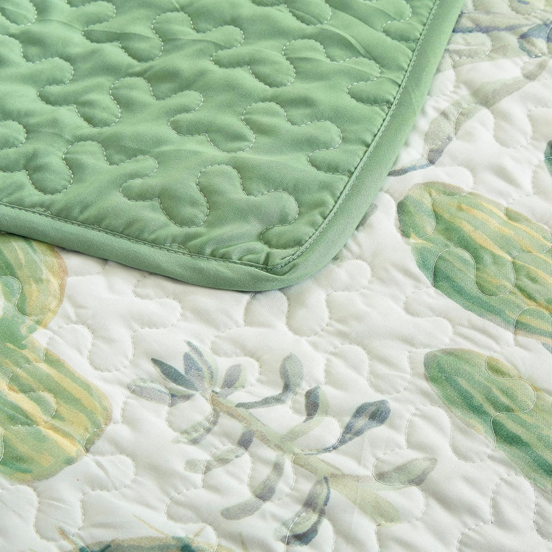 Twin Green Cactus Succulent Microfiber Quilt Set