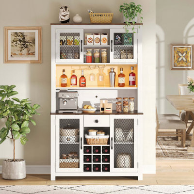 70.9 Kitchen Pantry Cabinet with LED Lights and Power Outlet