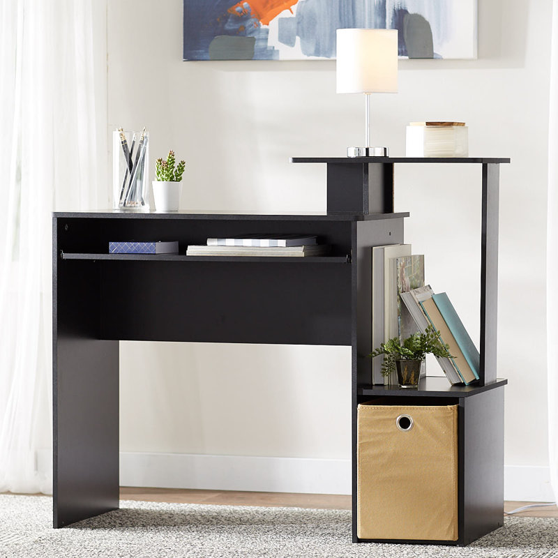 Bettyann Multipurpose Home Office Computer Writing Desk w/ Storage Bin, Black