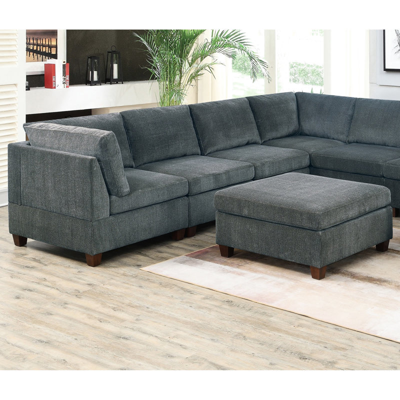 Canapé modulaire 9 pièces en chenille grise d'aspect classique et de conception modulaire pour le salon, 3 canapés d'angle, 4 fauteuils sans accoudoirs, 2 coussins de dossier, dossier