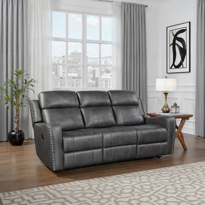  Ikher 82" Modern & Contemporary Sofa - Polished Microfiber Power Recliner with USB Charging and Stylish Nailhead Trim.