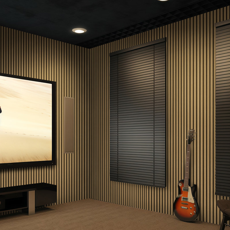 Panneaux muraux en bois 94,5 po x 23,6 po, panneaux décoratifs insonorisés NRC 0,9 pour murs et plafonds, panneaux muraux en bois à lattes 3D