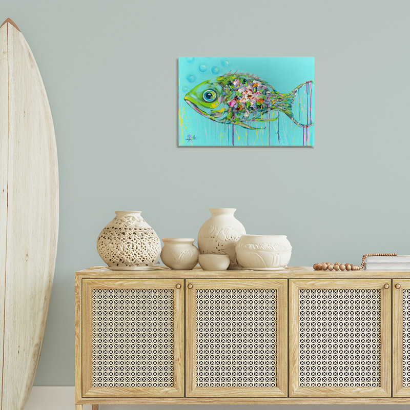  «Painterly Drip Fish», art mural sur toile par Estelle Grengs, H 16 po x l 24 po