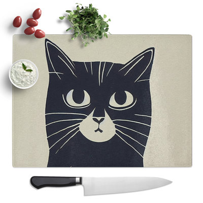 An Inquisitive Cat  Glass Chopping Board