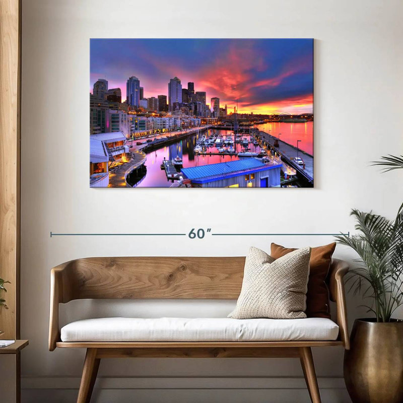 Seattle Marina At Dawn, H 30 po x l 45 po
