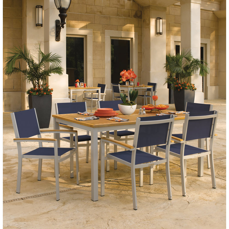 Travira Stacking Patio Arm Chair, Ink Pen, Flint, Tekwood Natural
