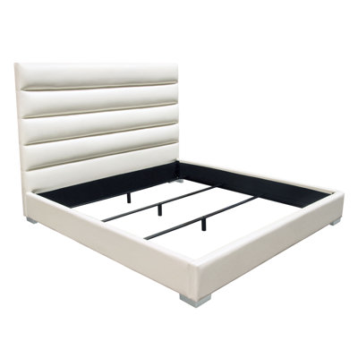 Bardot Channel Tufted Queen Bed In White Leatherette