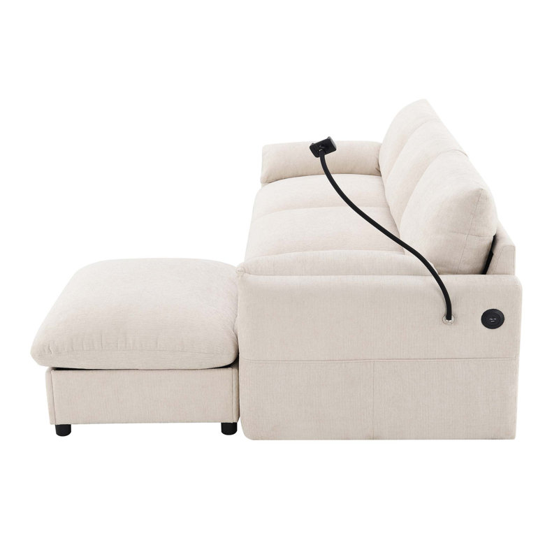 2-Piece 96'' Upholstered Chenille L-Shape Sectional, Beige Chenille