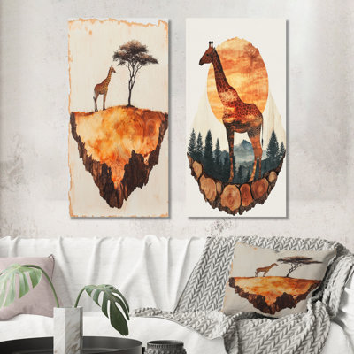 Girafe silencieuse dans un paysage africain I - animaux, art mural 2 panneaux