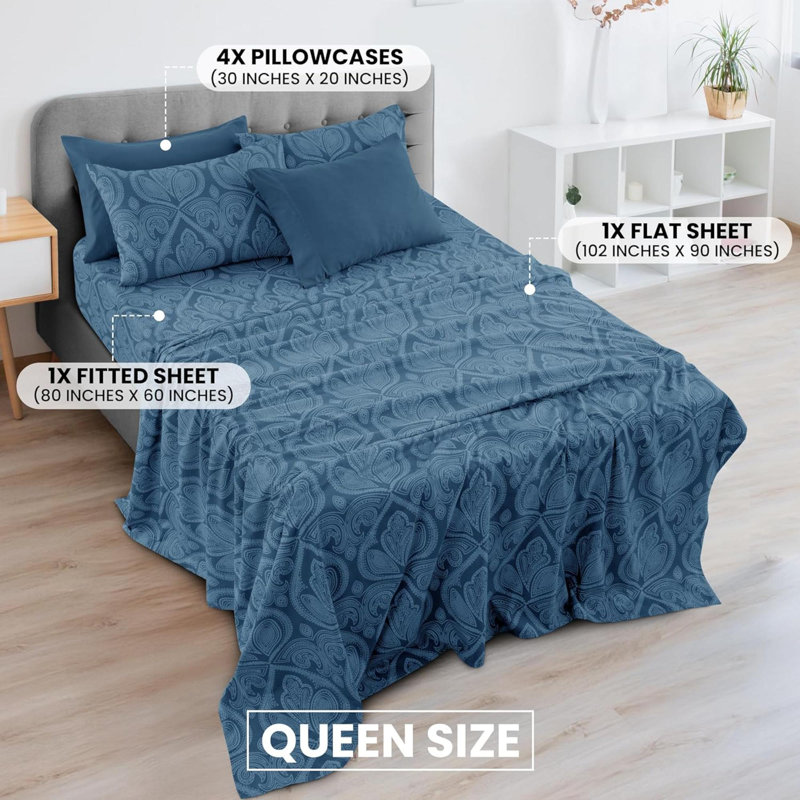 Ensemble de draps légers en microfibre de luxe ultra doux et infroissable avec poches profondes, Marine cachemire