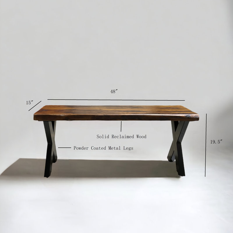 Banc en bois massif, H 19,5 po x l 48 po x P 15 po, Brun