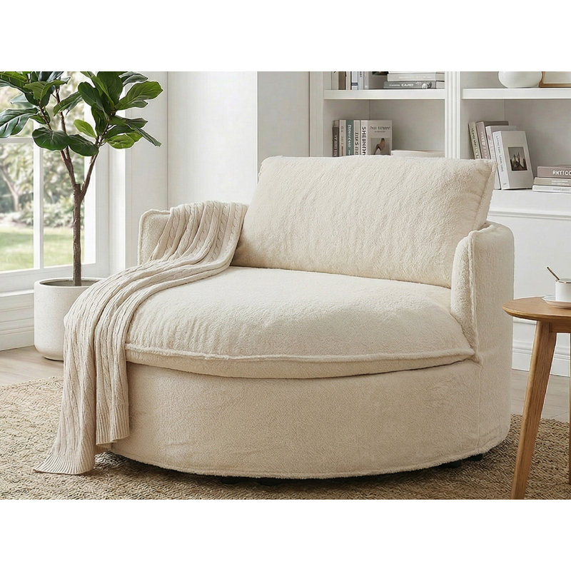 Canapé-lit rond 59 po en fausse fourrure, Beige