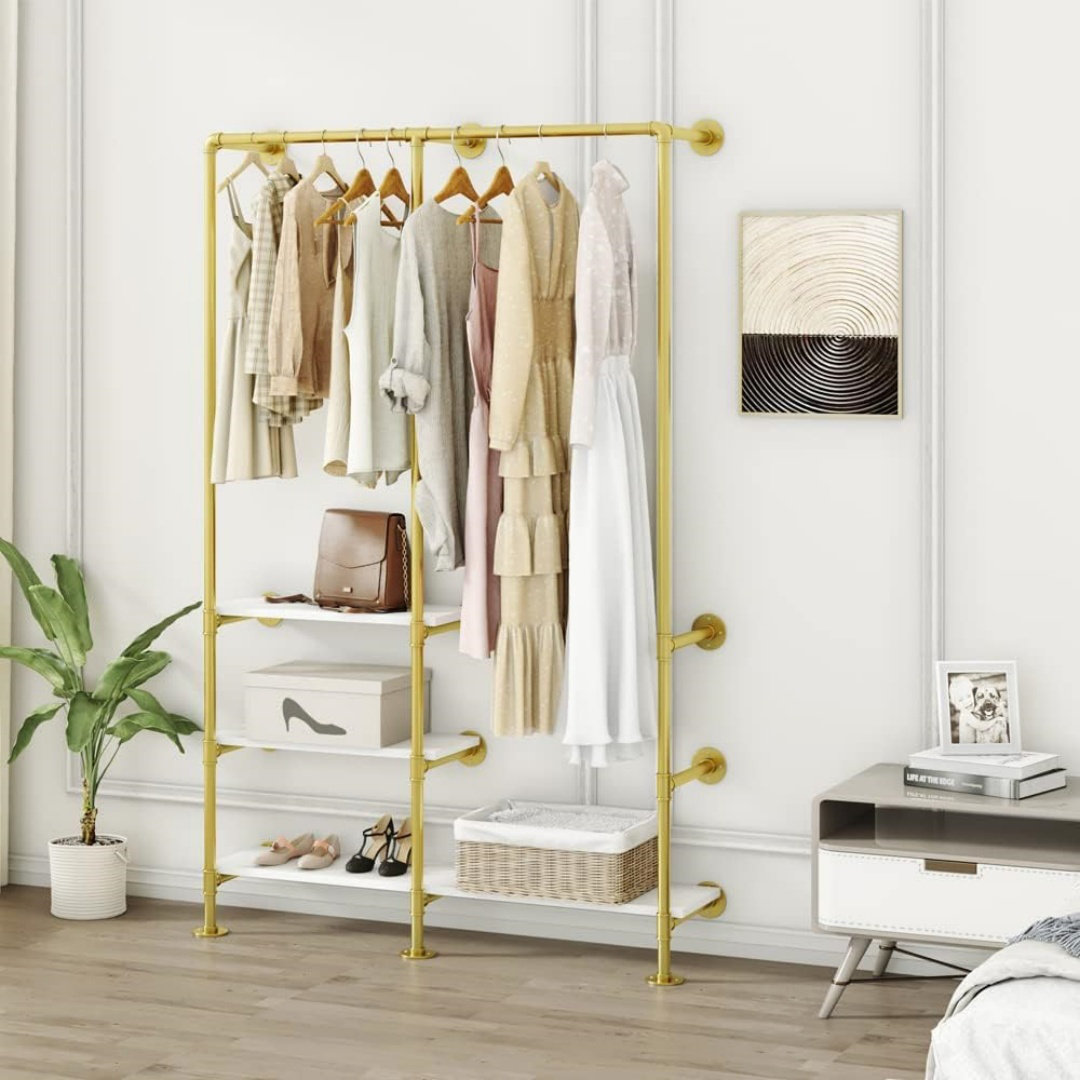 Corrigan Studio® Clothing Rack With 3-Tier Shelves, Wall Mounted For ...