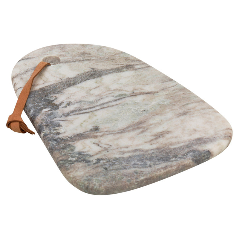 Natural Marble Serving Board With Leather Strap, Grey