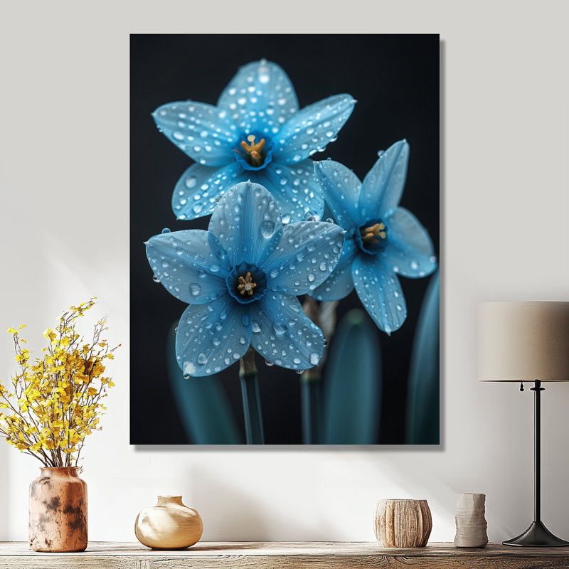 Photo de jonquilles goutte de pluie monochrome - jonquilles murales, Toile tendue, H 24 po x l 32 po