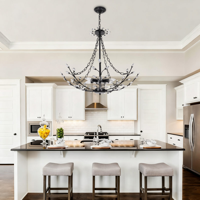 6 Light Dimmable Elegant Black Crystal Chandelier