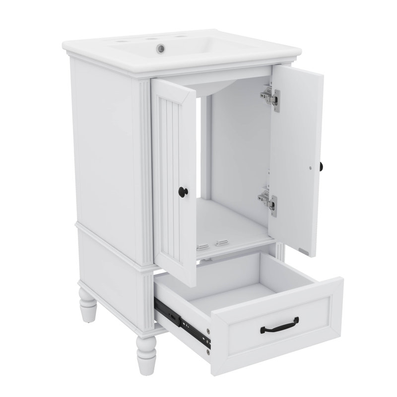20" Bathroom Vanity With Sink And 2 Doors, Water-Resistant Wood One Cabinet Vanities W/Magnetic Door Stopper & Adiustable Foot Pads