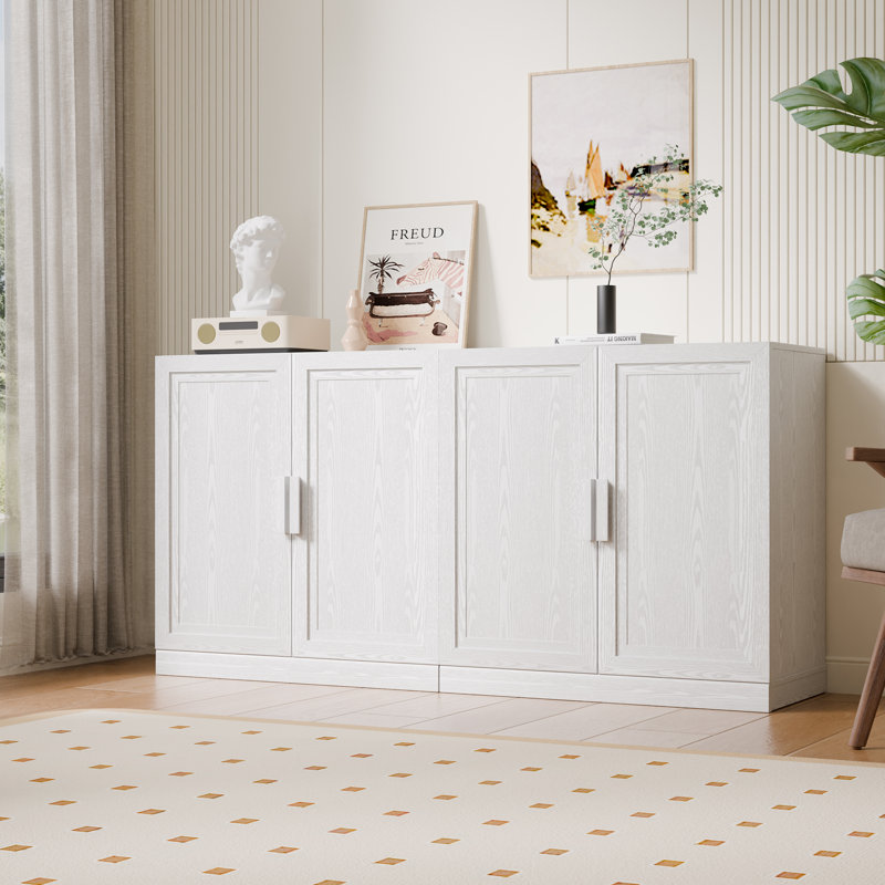 Modern 62" 4-Door Sideboard Storage Cabinet with Adjustable Shelves, 31" H x 62" W x 16" D, White