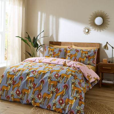 Untamed Cheetah Cotton Animal Print Duvet Cover Set with Pillowcases Included
