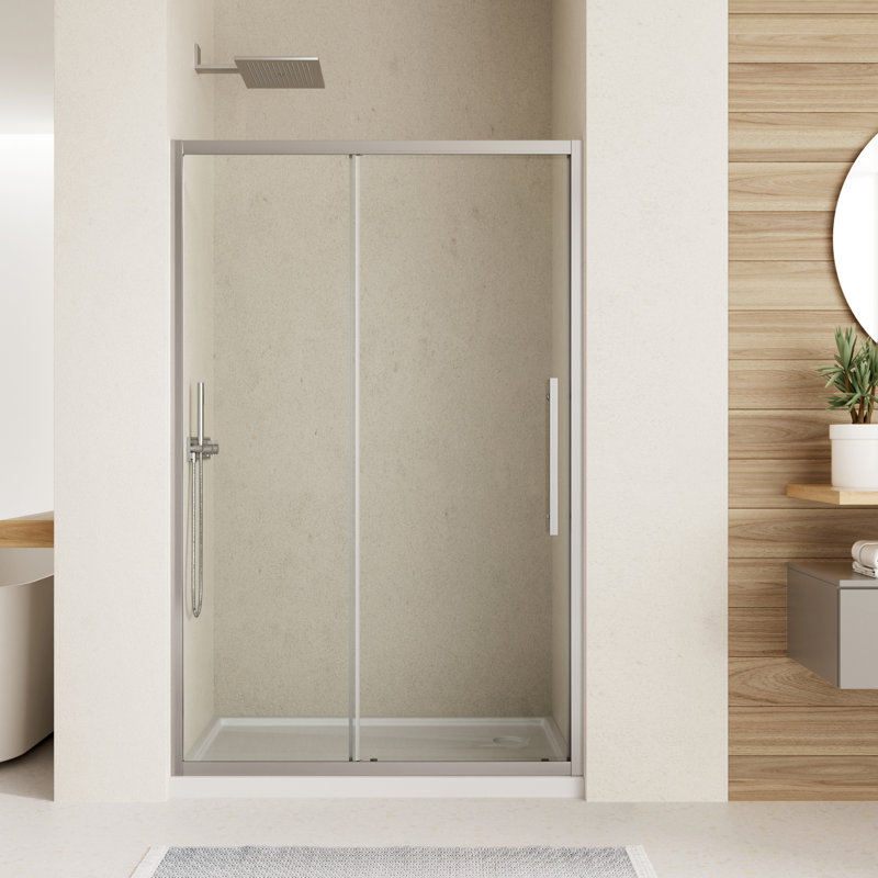 Porte de douche à cadre 44 x 48 po x H 44 po, double porte coulissante en verre pour salle de bain avec verre trempé transparent de 1/4 po (6 mm) pour douche à l'italienne, facile à nettoyer, chromé