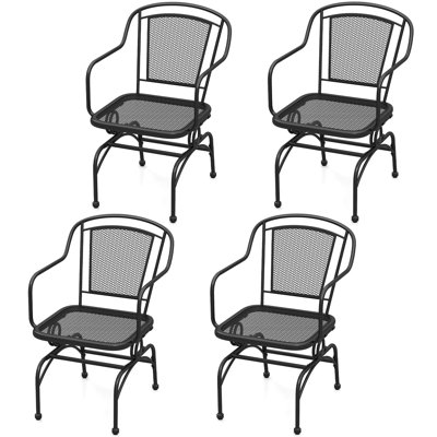 Patio Rocking Chairs Set of 4 w/ Metal Mesh Backrest & Seat Armrests Gentle