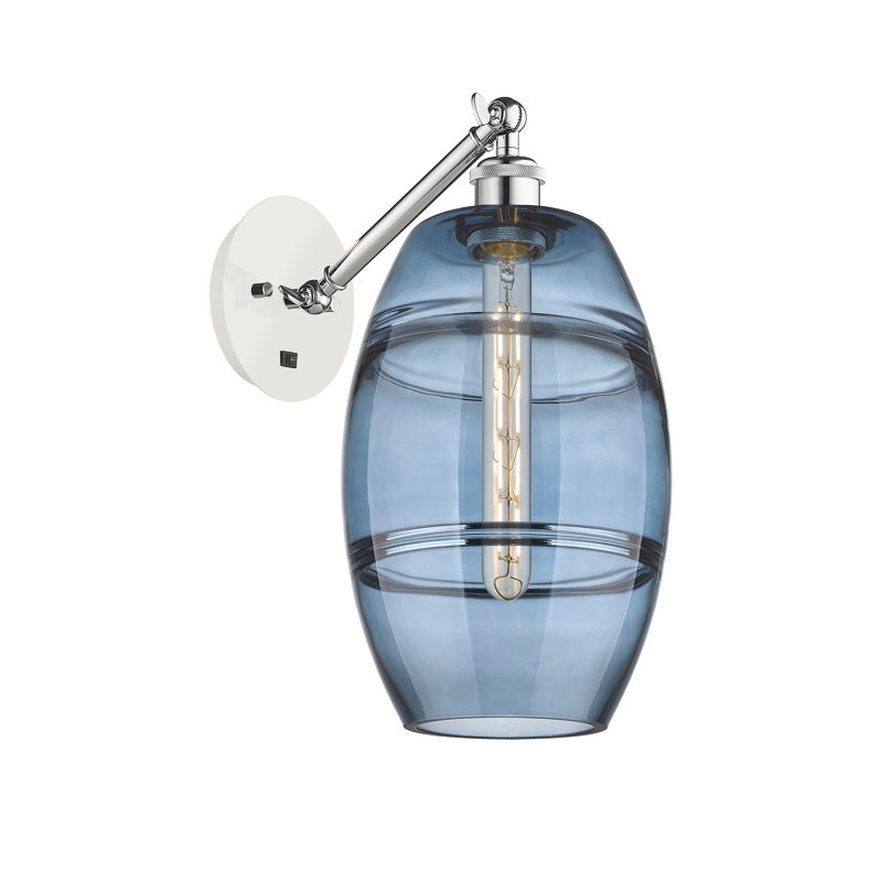 Dundrod Steel Armed Sconce, White Polished Chrome, Princess Blue