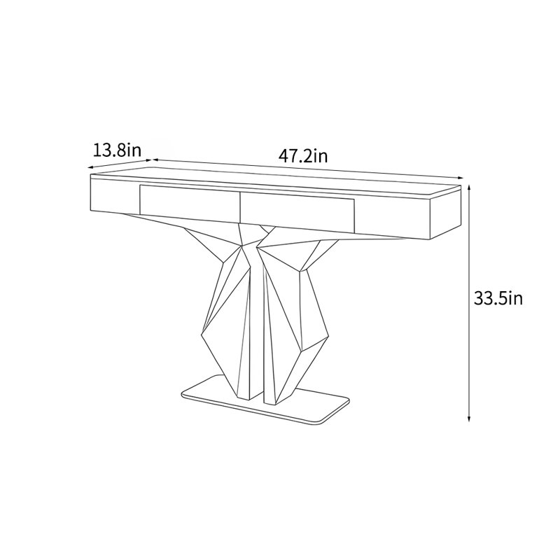 Console luxueuse, moderne, simple et rectangulaire, H 33,5 po x l 47,2 po x P 13,8 po, Doré