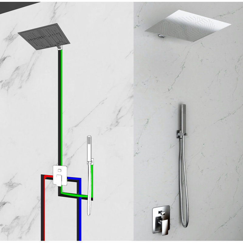 LANERI DENVER 2-Way Shower Kit with Concealed Mixer, 40 x 40 cm Square Head, Wall Arm