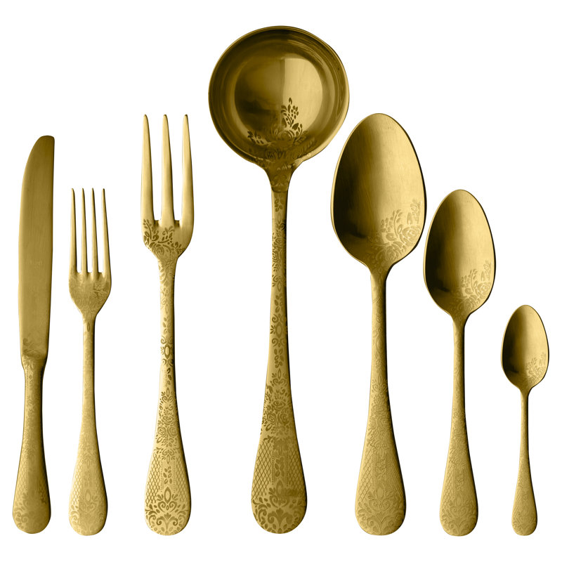 Casablanca 51 - Piece Stainless Steel Flatware Set - Service for 12, Ice Gold