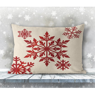 Snowflake Red Indoor/Outdoor Throw Pillow Cotton Blend Outdoor Reversible Throw Pillow