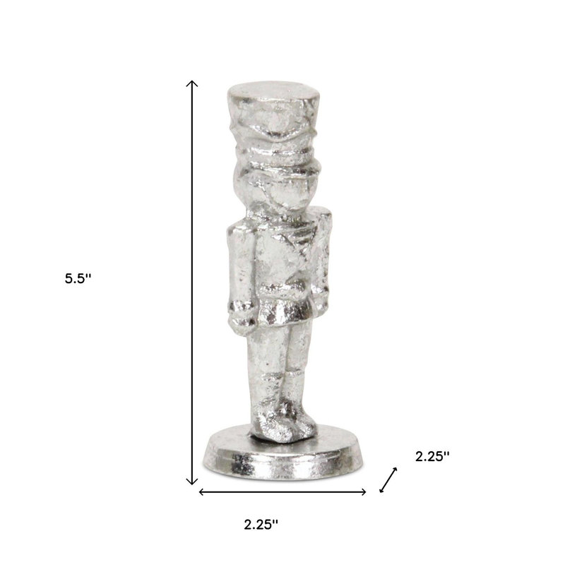 6" Silver Cast Iron Christmas Nutcracker Figurine
