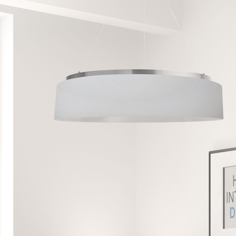 Lustre tambour 1 lumière à DEL Brackeen, H 6 po x l 26 po x P 26 po, Blanc, Argent