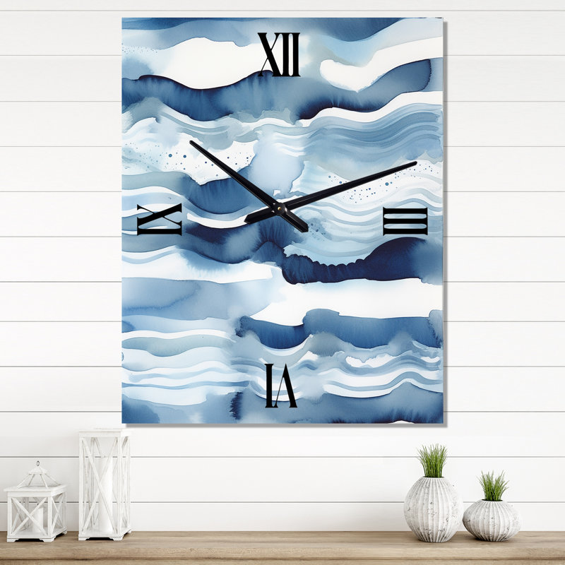 Horloge murale abstraite Classic Blue Waves IV - Fractals, Médium