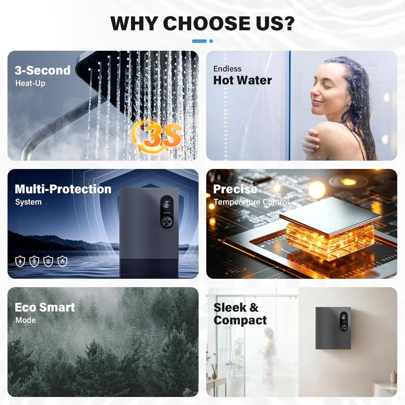 Chauffe-eau électrique instantané de 14 kW avec affichage numérique