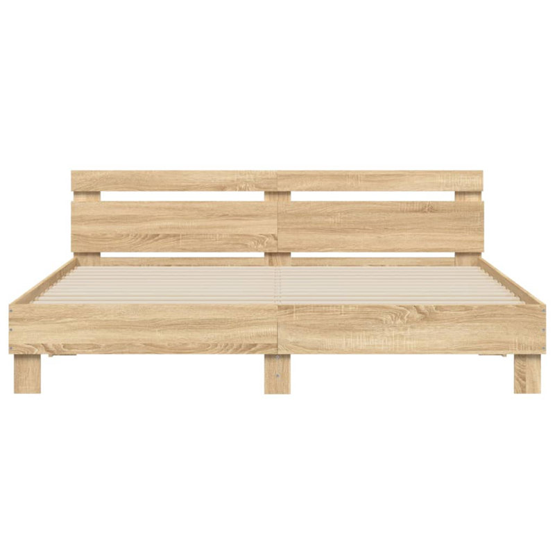 17 Stories Bed Frame With Headboard And LED , King ( 160 x 200 cm), Sonoma Oak