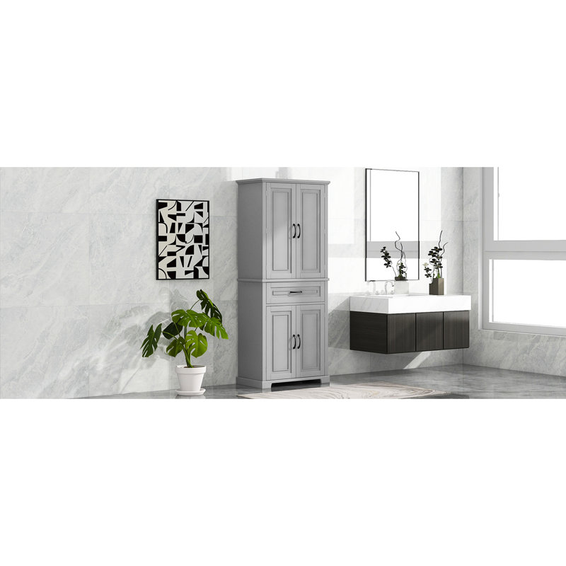 Bathroom Cabinet In Grey, With Doors & Drawer, Adjustable Shelf, Convenient Storage Tall For Bathroom, Doors, Compact And Practical