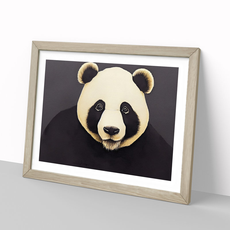 Stunning Panda - Single Picture Frame Print, 46cm H x 64cm W x 2cm D, Oak