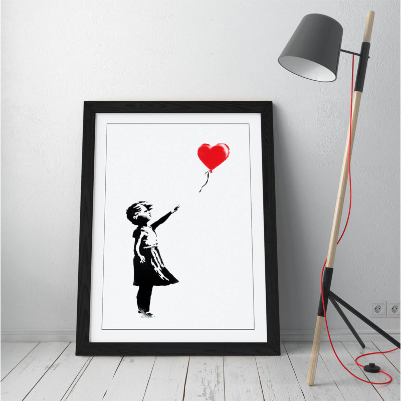 Balloon Girl - Single Picture Frame Painting on Canvas, Black Framed, 89cm H x 64cm W x 2cm D
