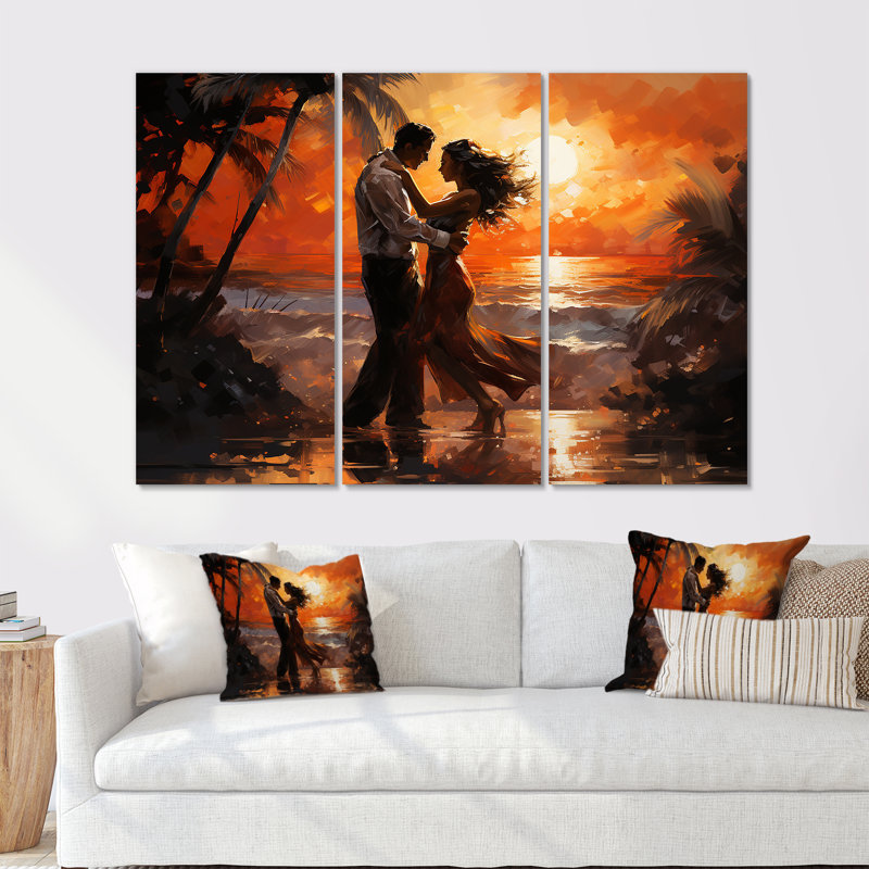 Danse salsa au coucher du soleil, H 32 po x l 48 po