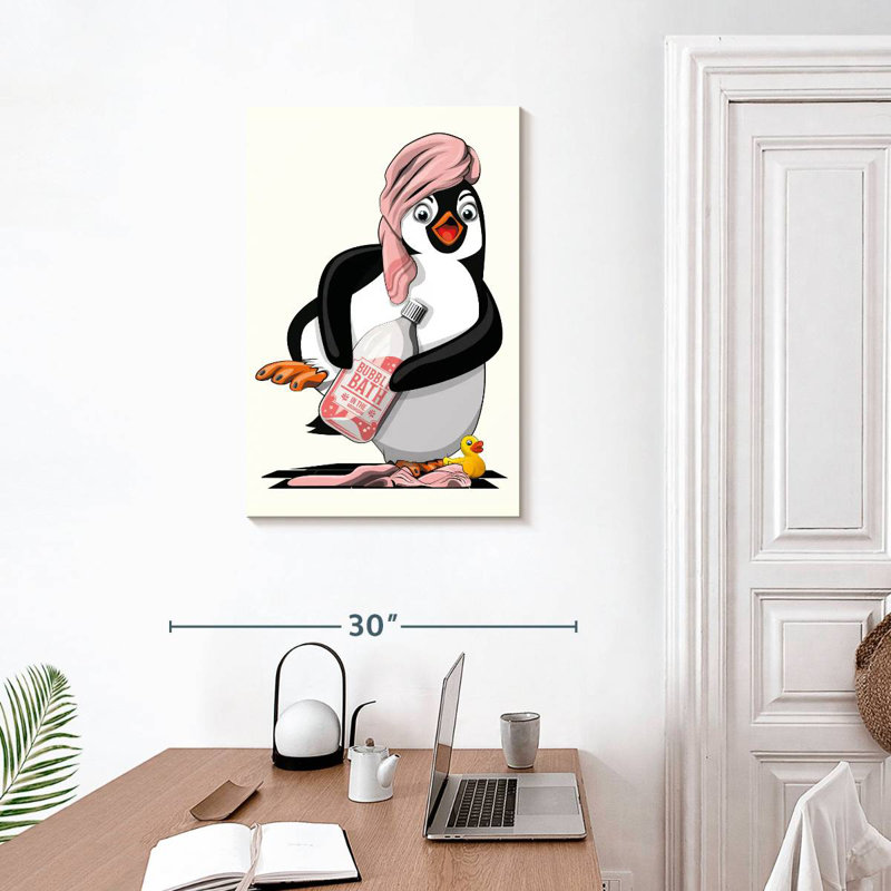 Pingouin nu dans la salle de bain, H 30 po x l 20 po