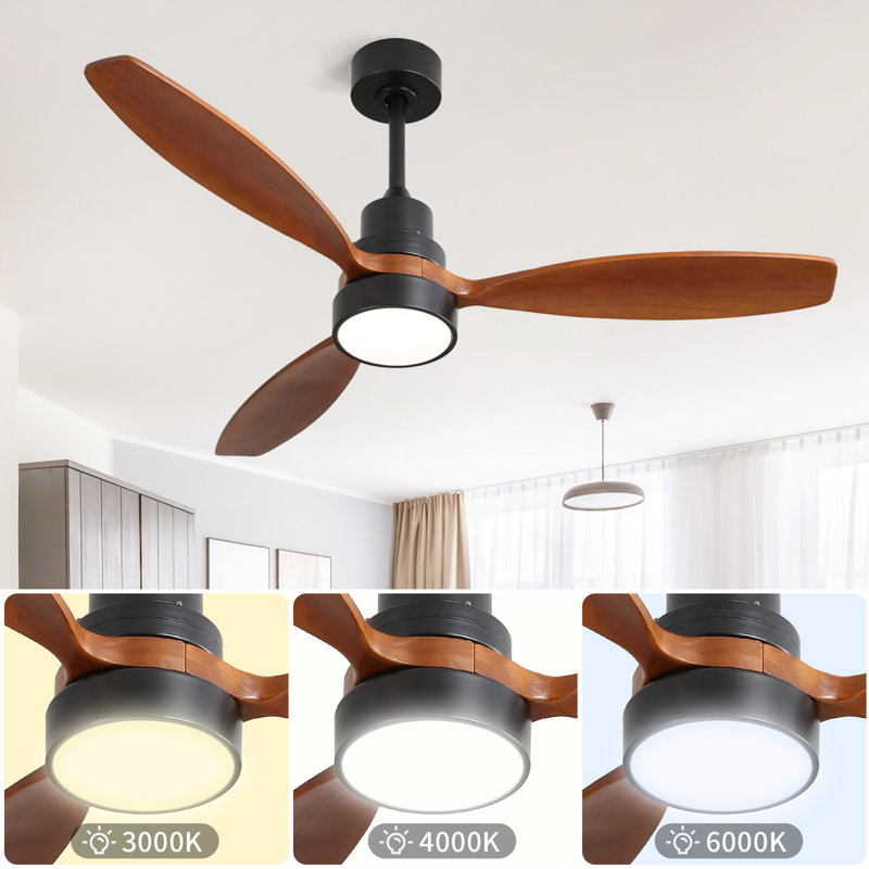 52 Inch Integrated LED Indoor Low Profile Ceiling Fan With Light And Remote Control For Patio Living Room, Black, 52" Wide