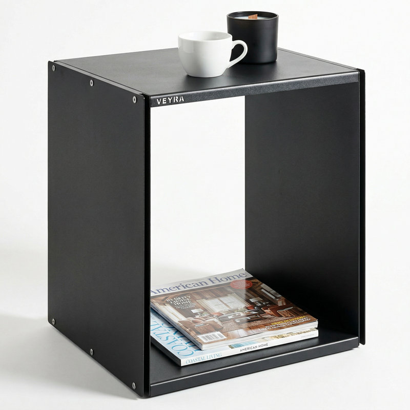 Table d'appoint avec rangement en métal Modern, Black
