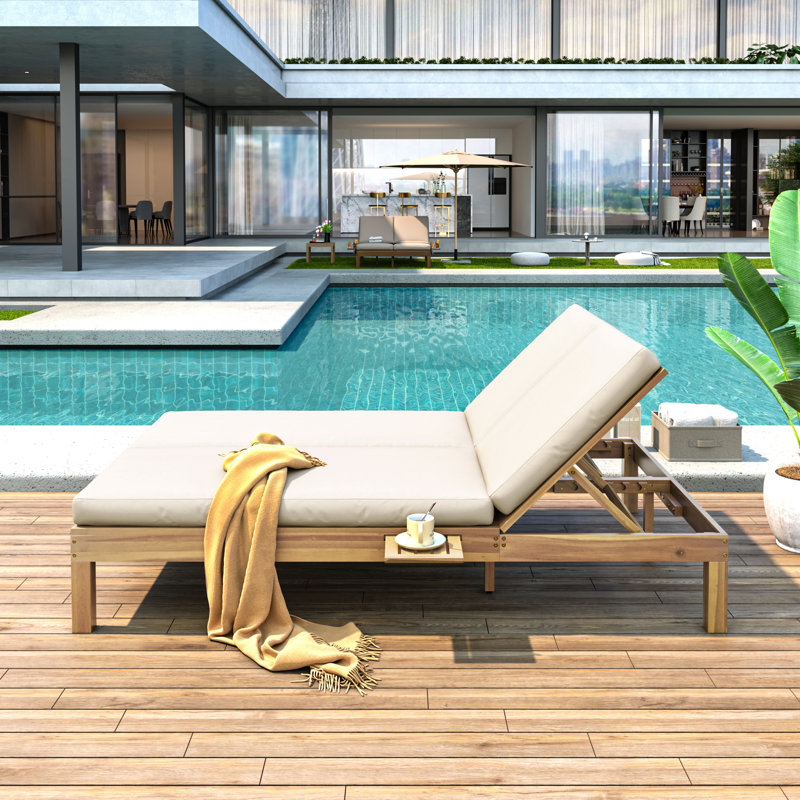 5-Position Adjustable Backrest Double Chaise Lounge Outdoor, Light Teak