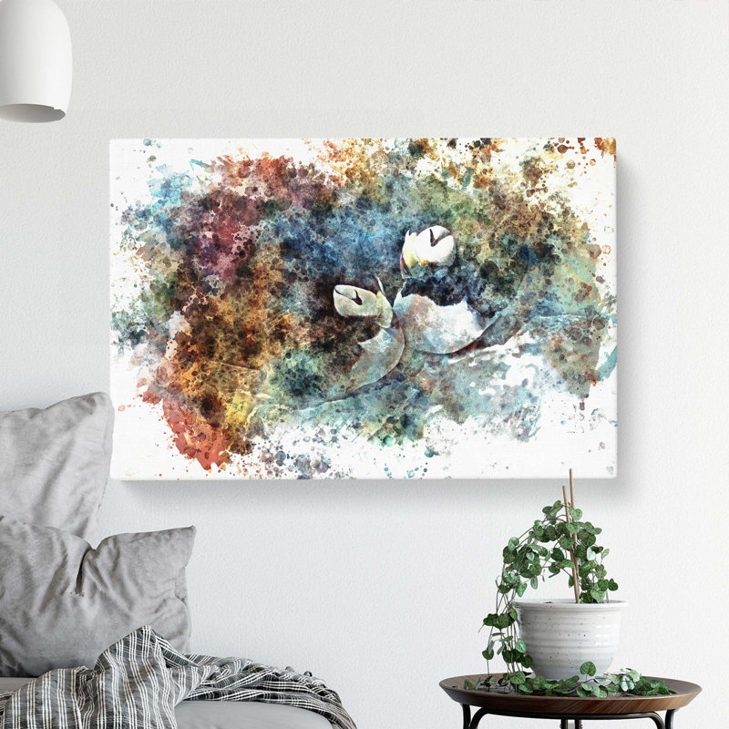 Nesting Atlantic Puffins In Abstract - Wrapped Canvas, 60cm H x 91cm W x 3cm D