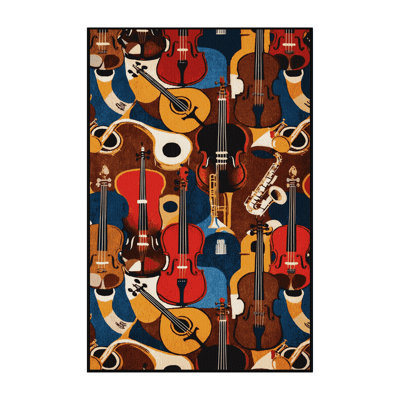 Washable Musical Instruments Music Area Rug