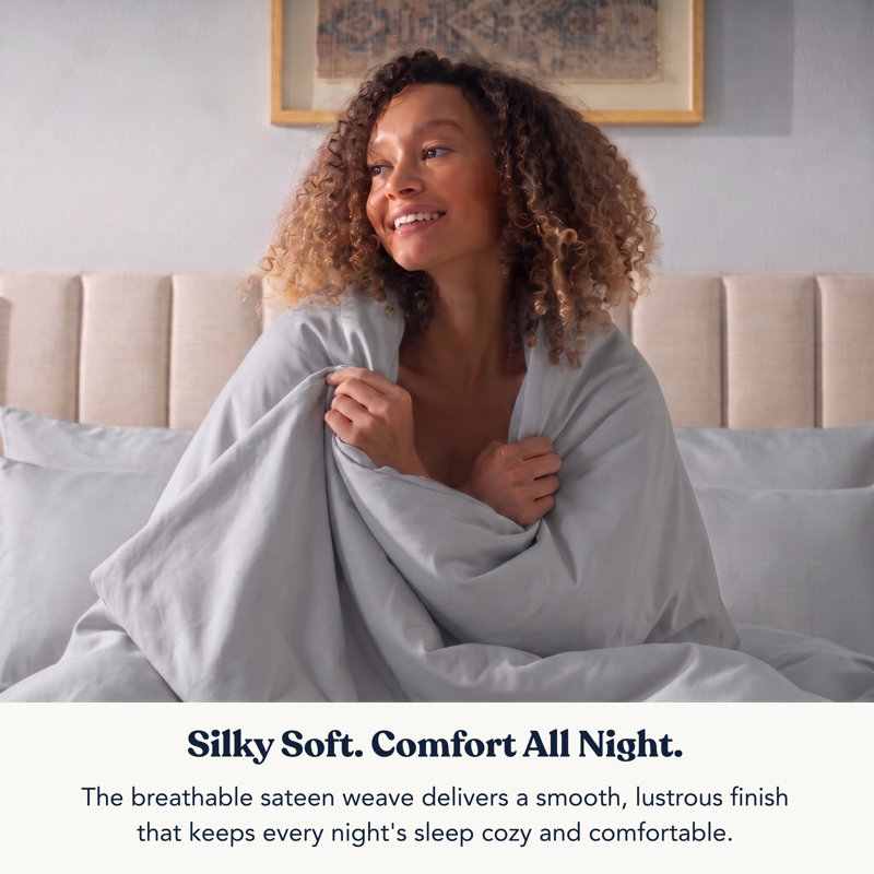 Ensemble de literie en satin de coton 100% biologique Delara GOTS, Housse de couette pour lit simple + 4 pièces supp